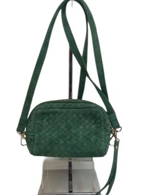Rare Milaner Italia The Penelope Mini Woven Bag Green Suede Leather Crossbody